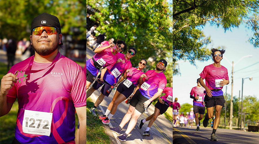 Momentos de los participantes de Azar Latino Social en los recorridos de la carrera.